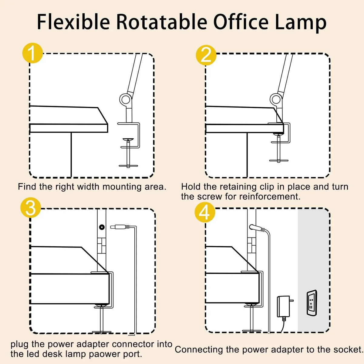 LED Clamp Desk Lamp With Flexible Arm And Touch Dimming