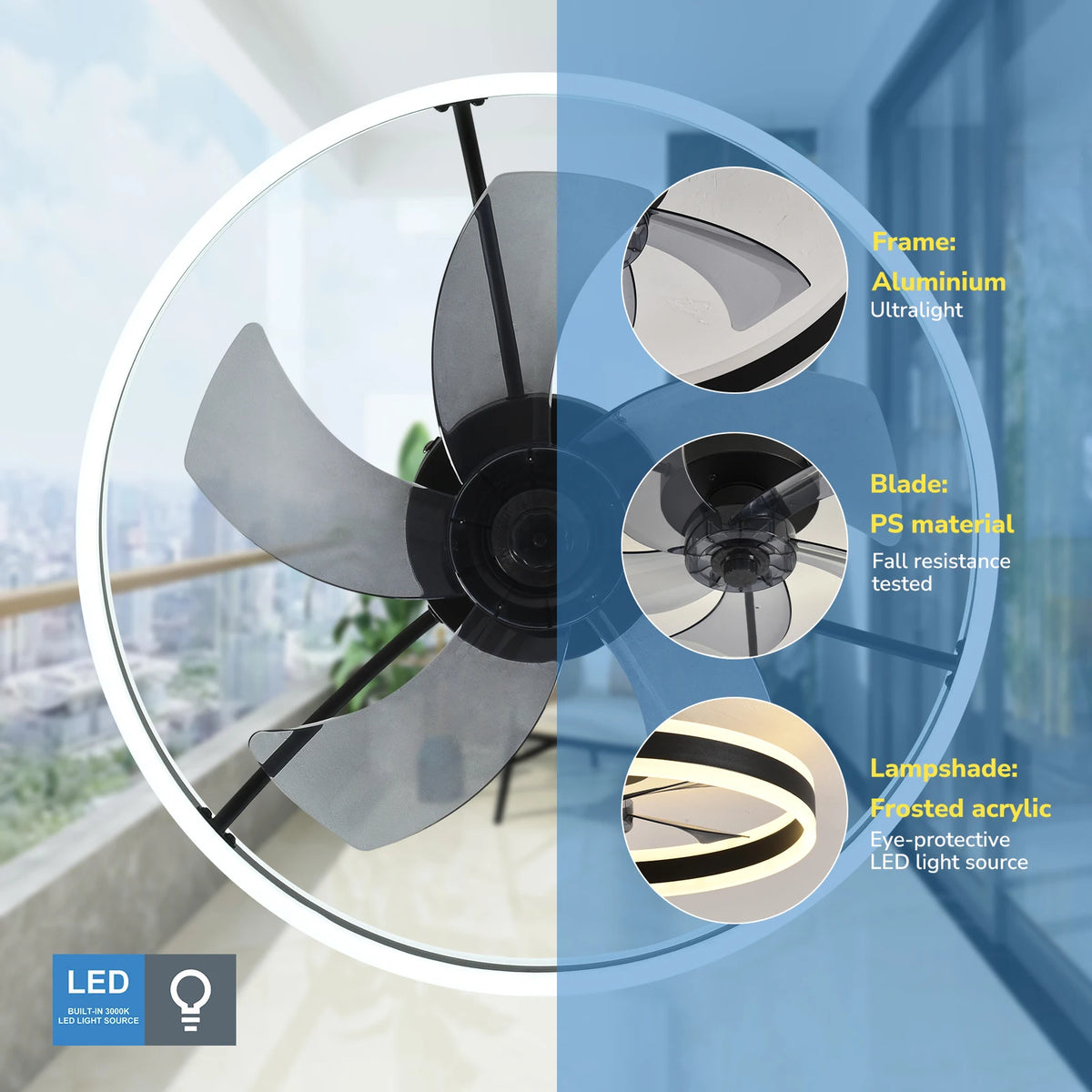 Orison Modern Flush Mount Ceiling Fan With Remote Dimmable LED