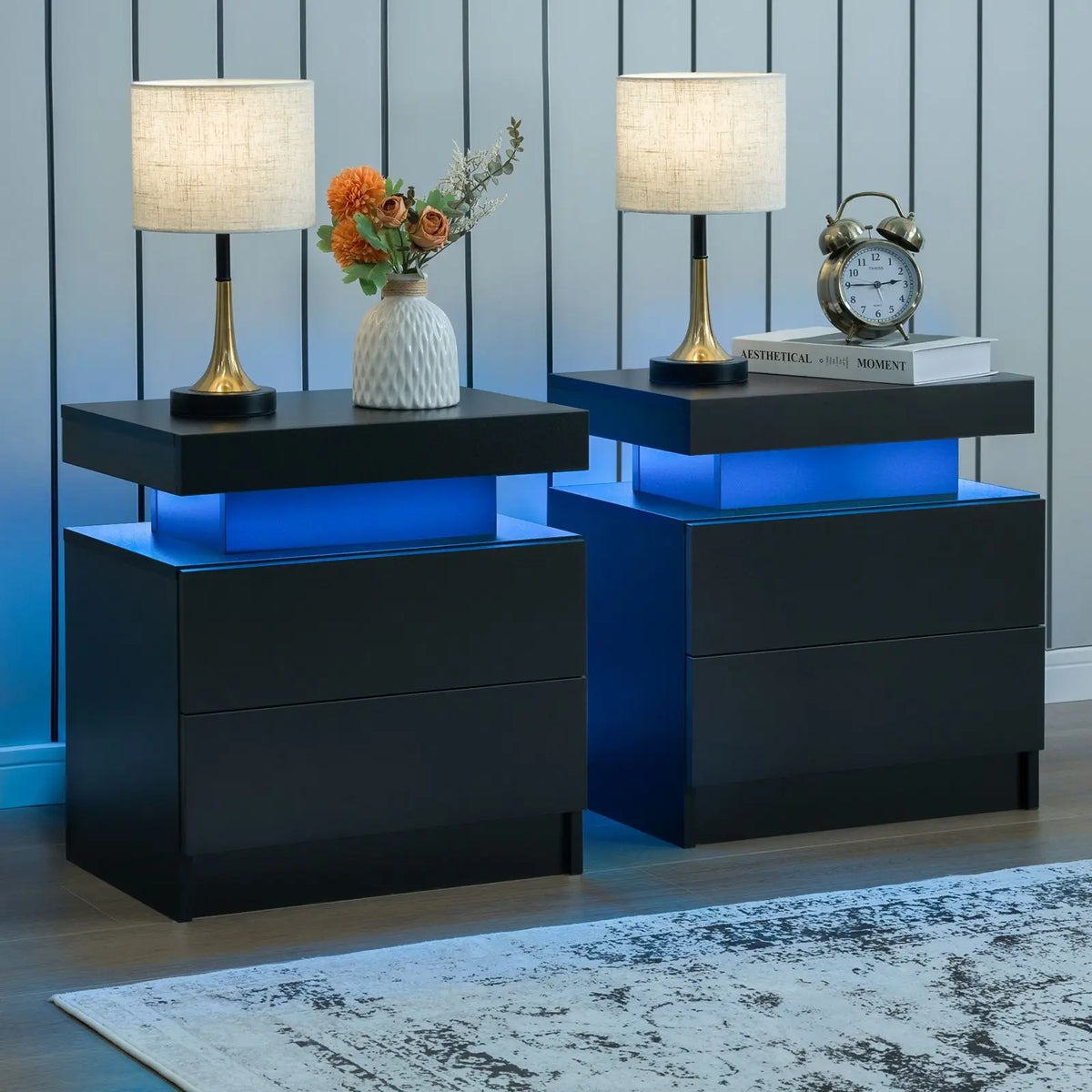 Cubehom LED Nightstand Set of Two with Drawers for Bedroom