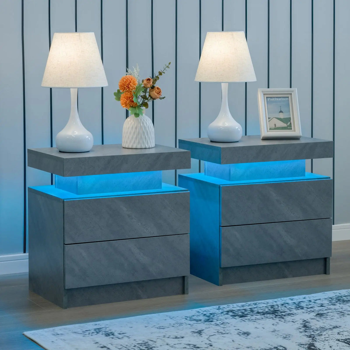 Cubehom LED Nightstand Set of Two with Drawers for Bedroom