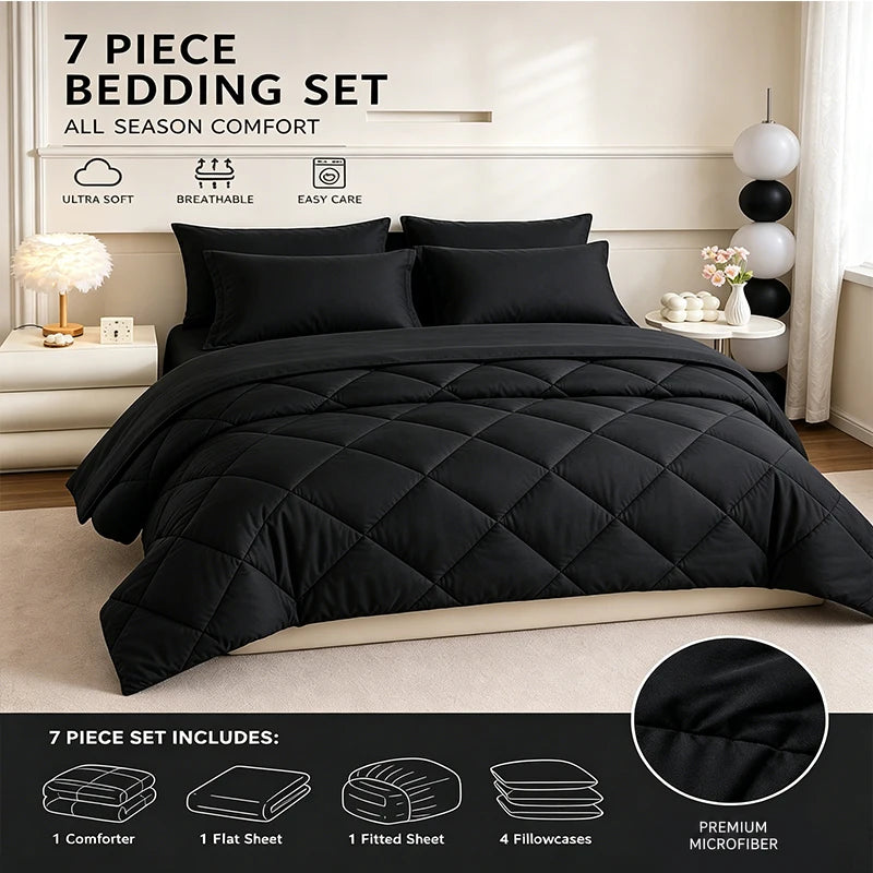 easYum Quilted Bedding Set With Comforter Sheets And Pillowcases
