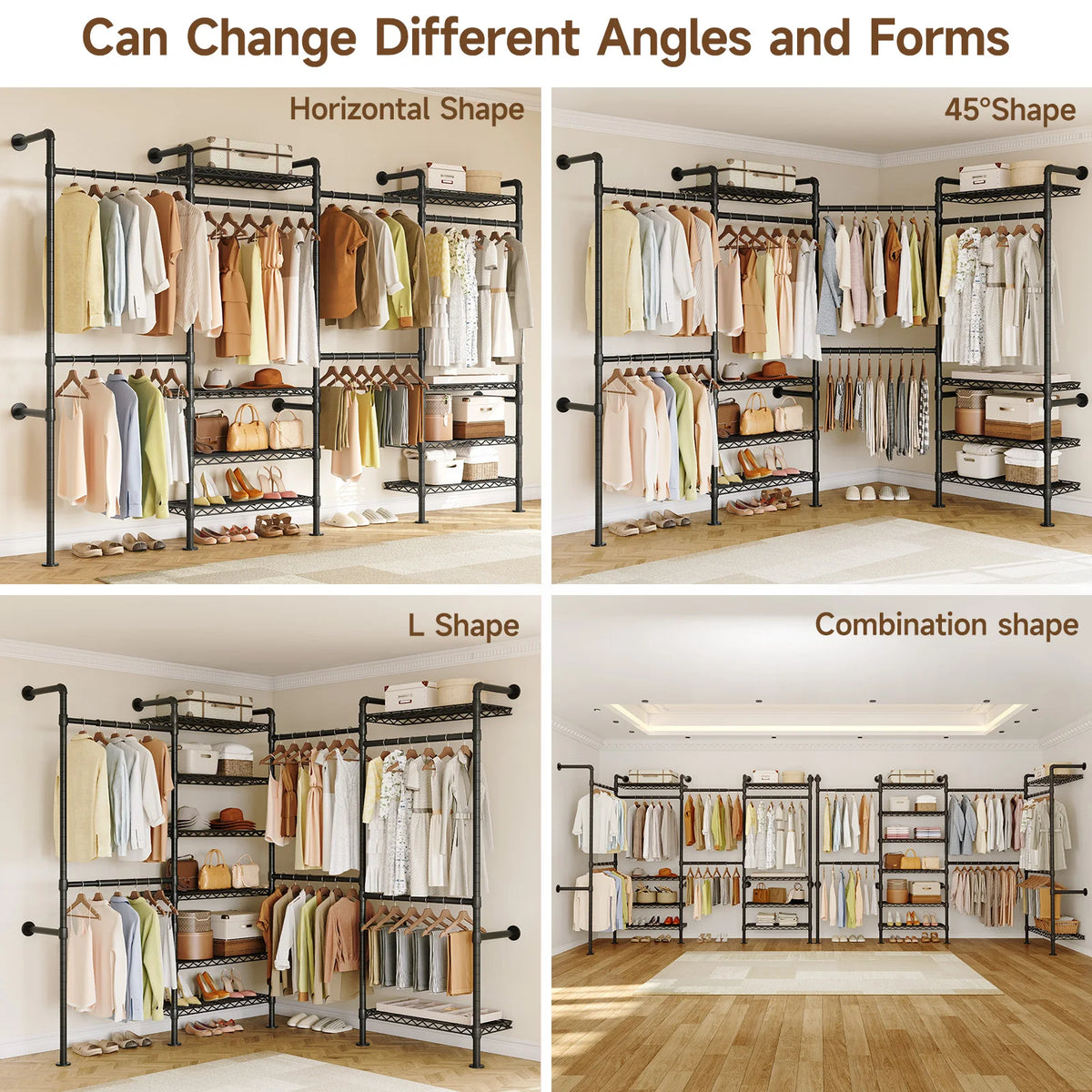 ONBRILL Industrial Pipe Wall Mounted Expandable Clothes Rack Organizer