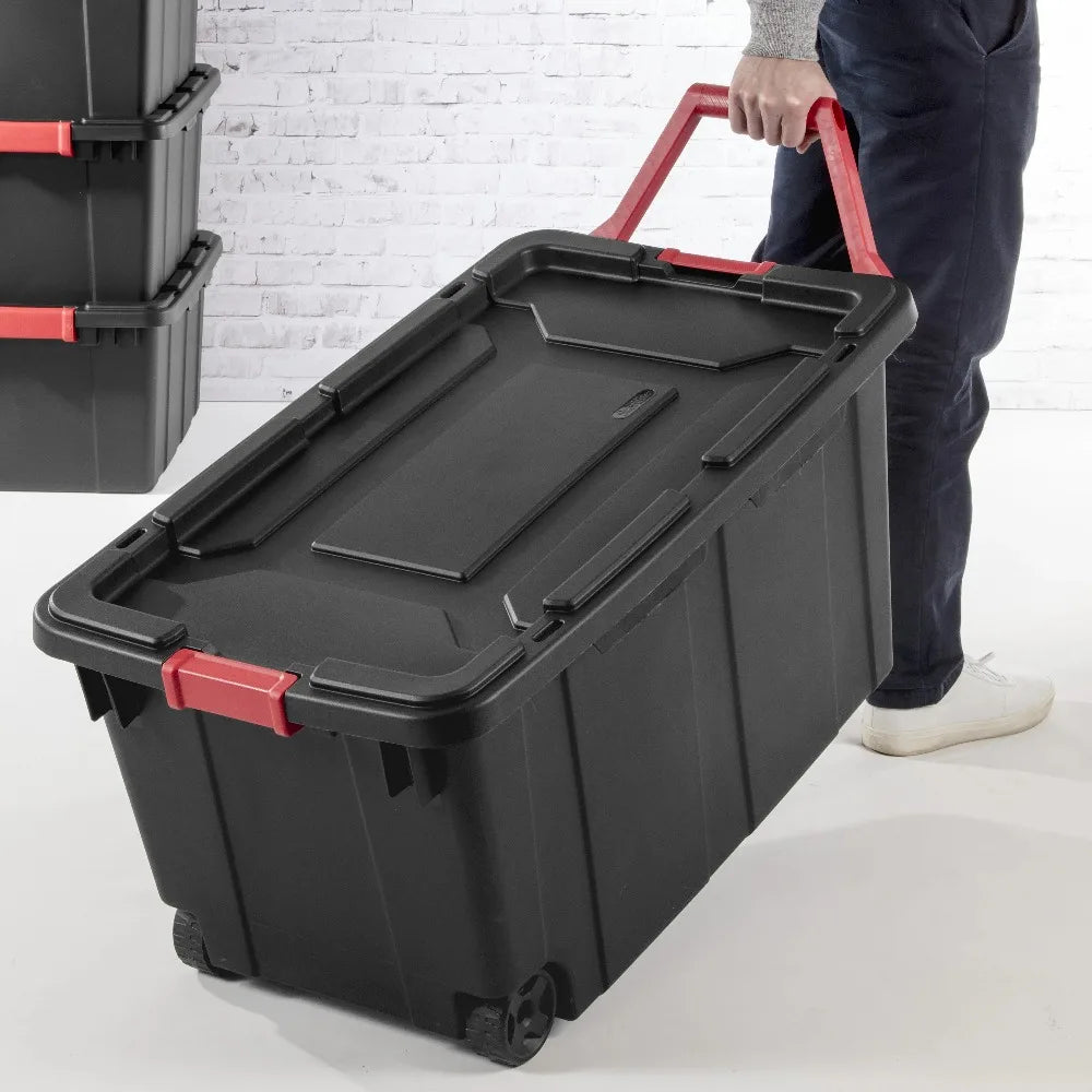 Sterilite Industrial Wheeled Plastic Storage Container With Handle