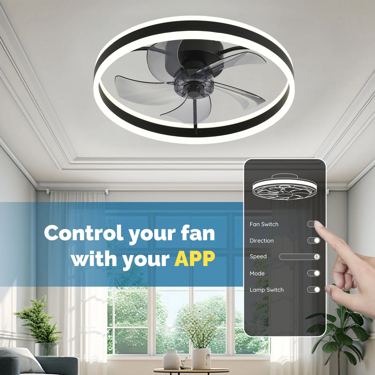 Orison Modern Flush Mount Ceiling Fan With Remote Dimmable LED