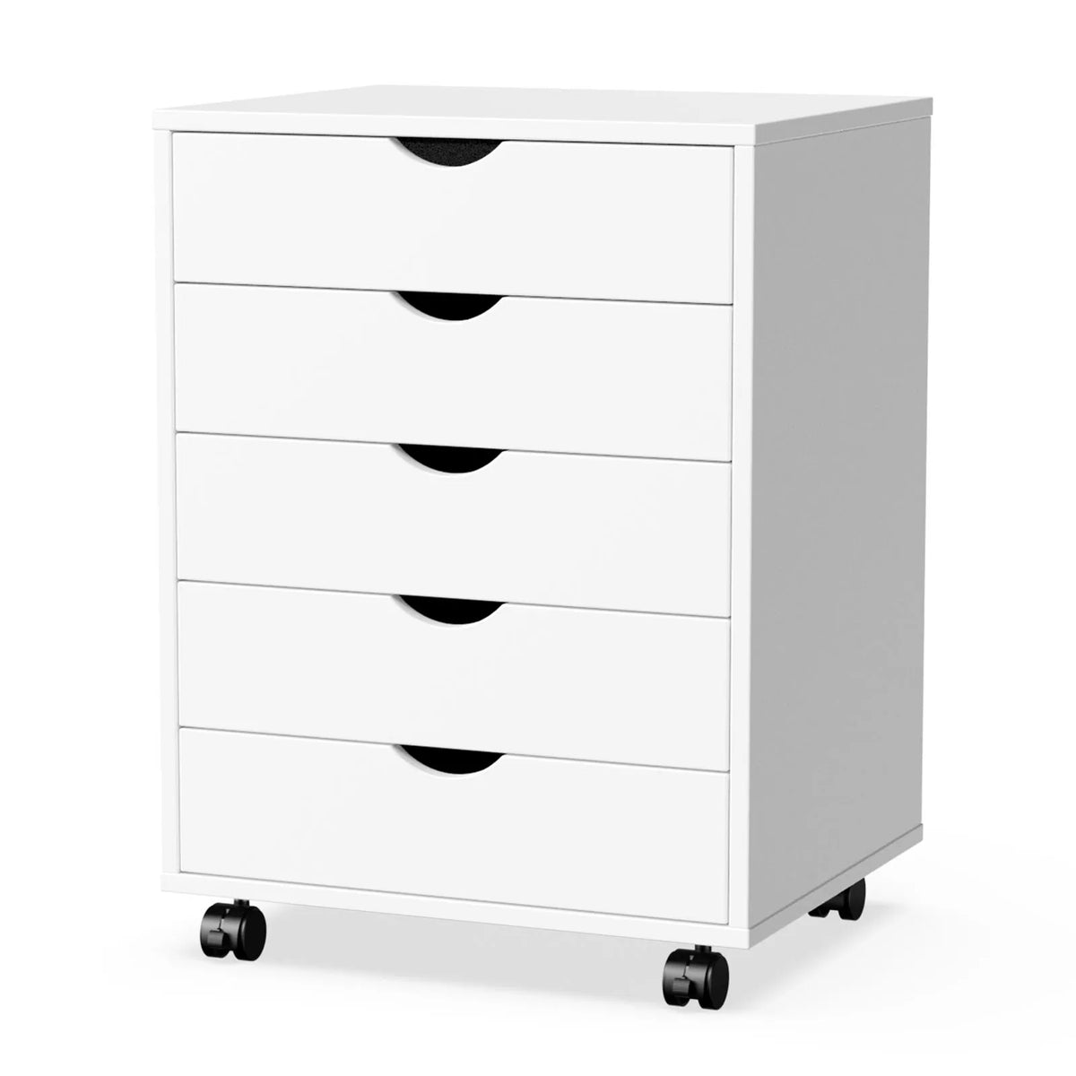 JHK Wood Nightstand Cabinet With Five Drawers And Rolling Storage