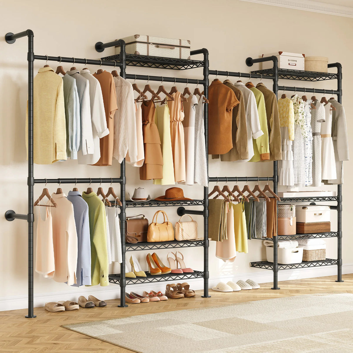 ONBRILL Industrial Pipe Wall Mounted Expandable Clothes Rack Organizer