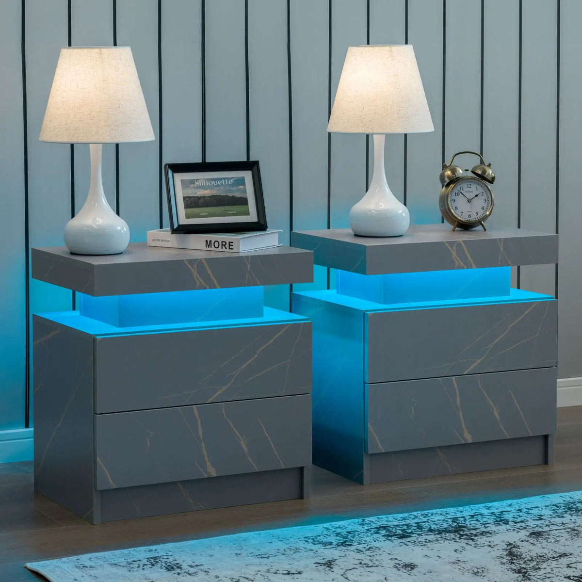 Cubehom LED Nightstand Set of Two with Drawers for Bedroom