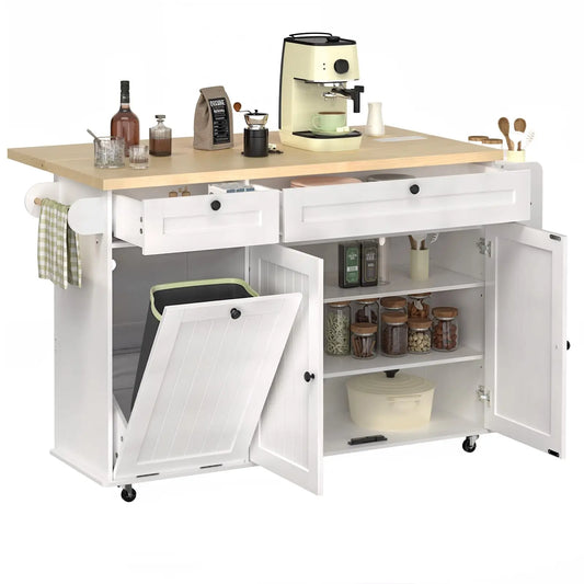 ONBRILL Rolling Kitchen Island Cart With Power Outlet And Storage
