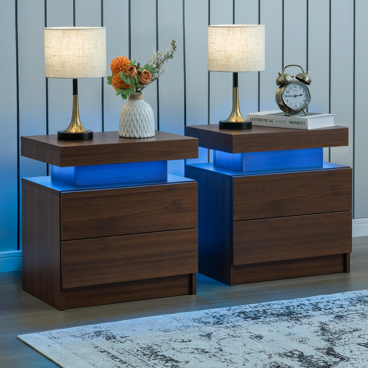Cubehom LED Nightstand Set of Two with Drawers for Bedroom