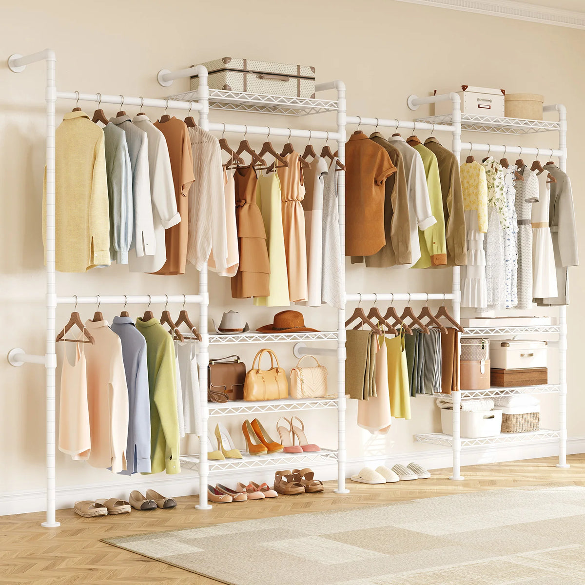 ONBRILL Industrial Pipe Wall Mounted Expandable Clothes Rack Organizer