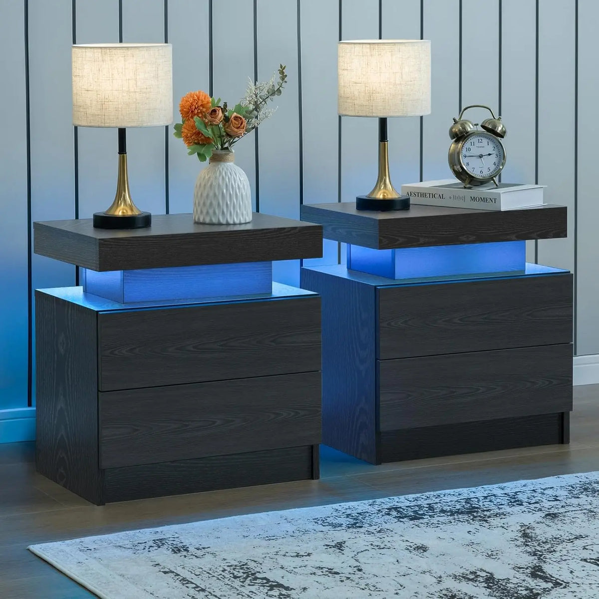 Cubehom LED Nightstand Set of Two with Drawers for Bedroom