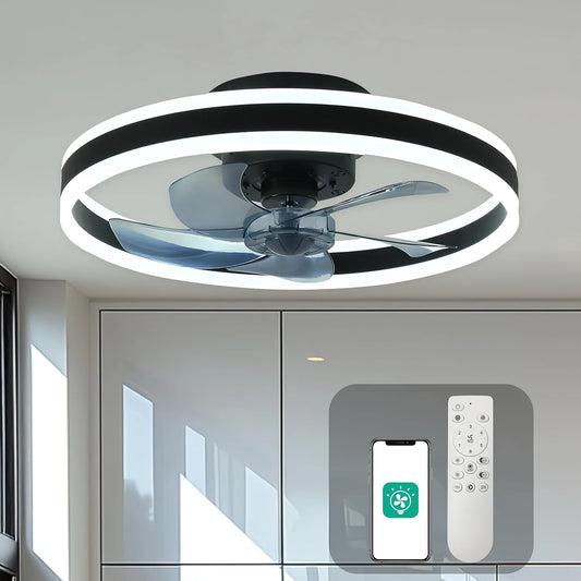 Orison Modern Flush Mount Ceiling Fan With Remote Dimmable LED