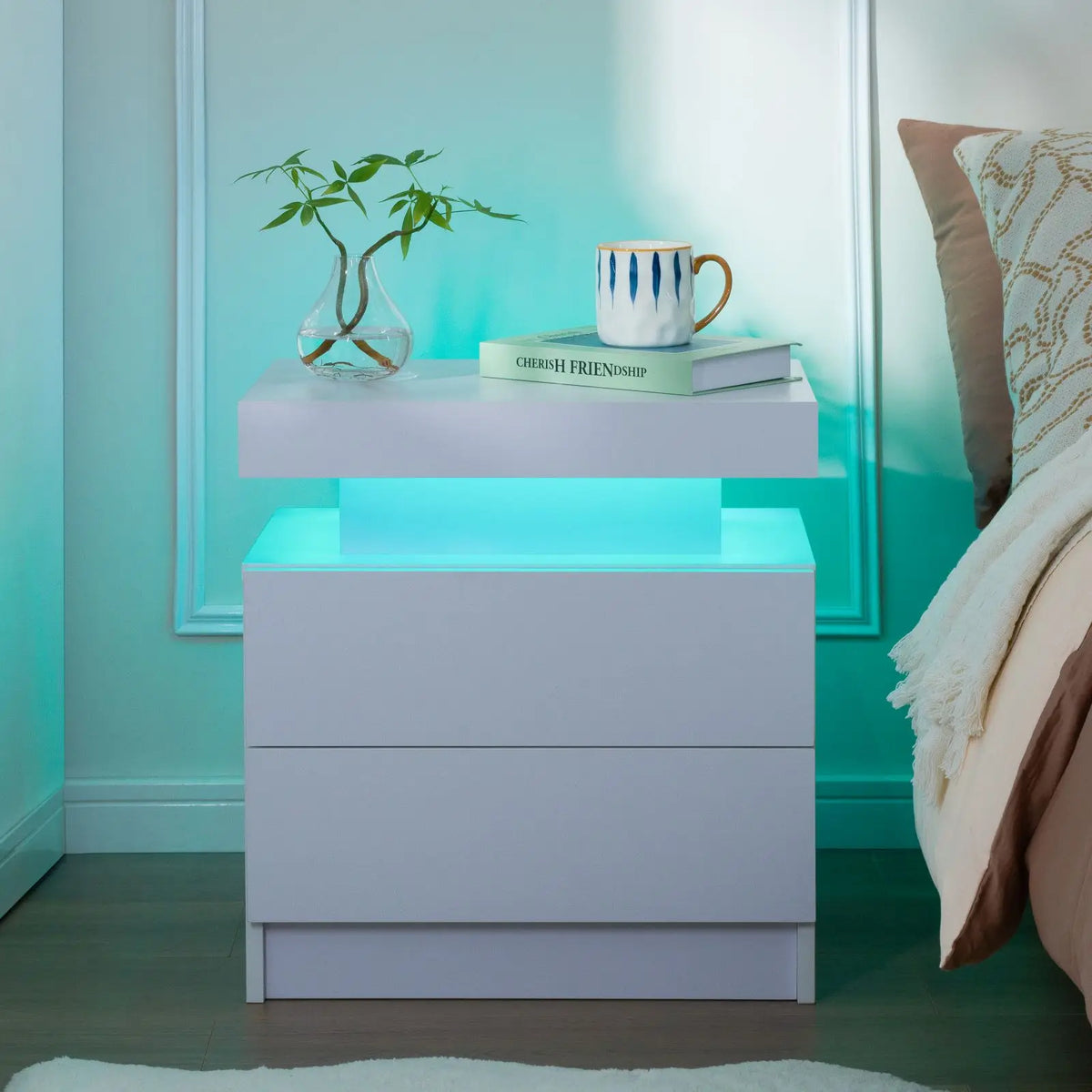 Cubehom LED Nightstand Set of Two with Drawers for Bedroom
