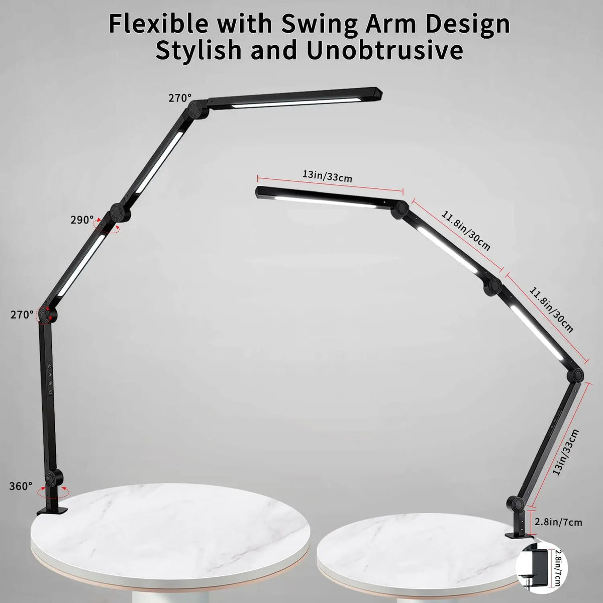 LED Clamp Desk Lamp With Flexible Arm And Touch Dimming