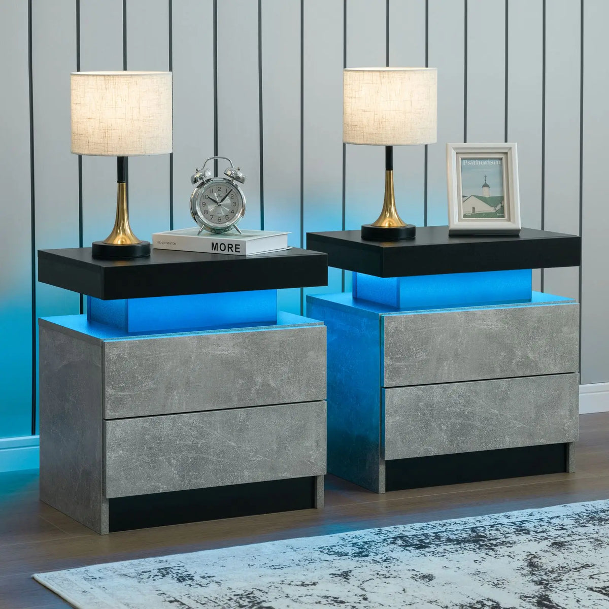 Cubehom LED Nightstand Set of Two with Drawers for Bedroom