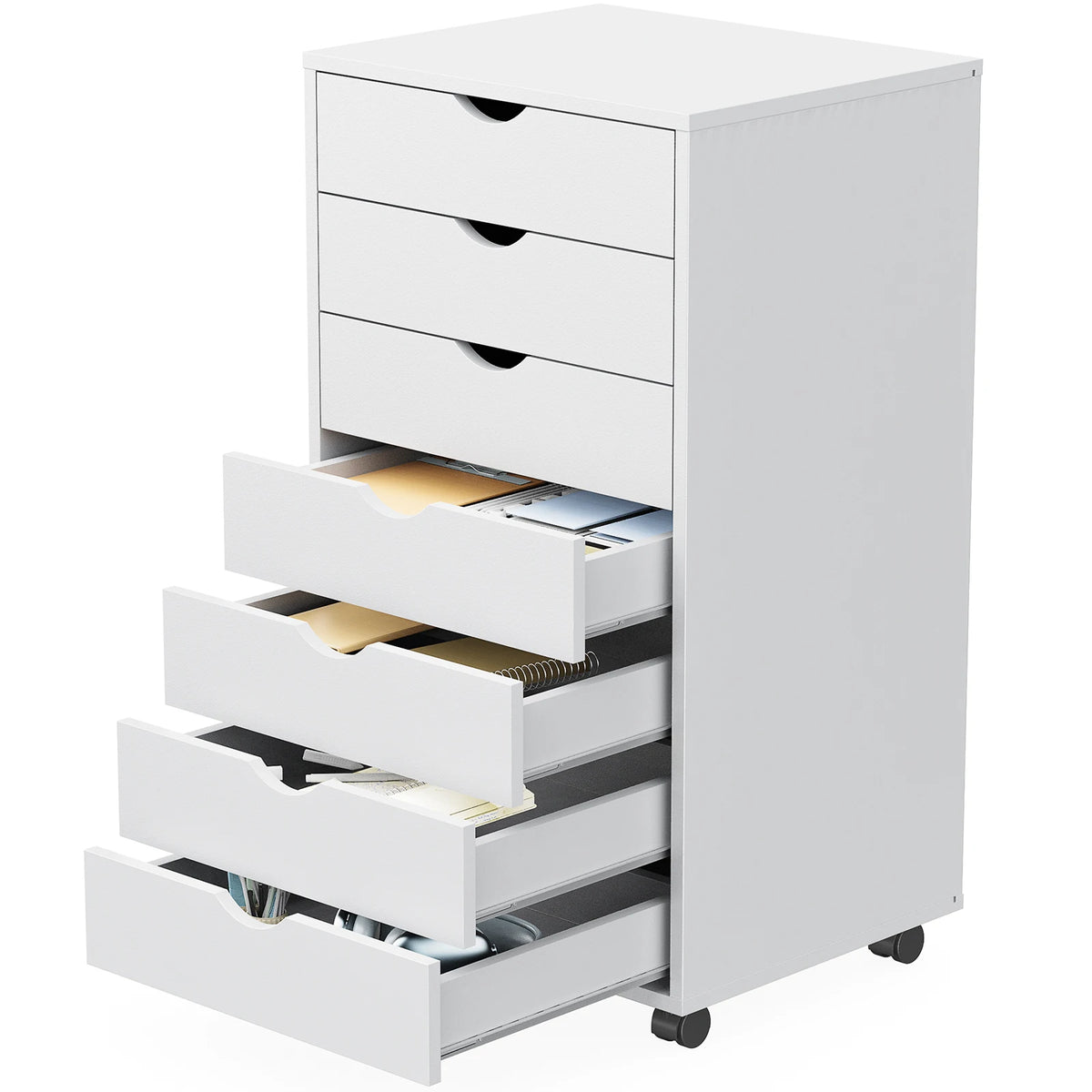JHK Wooden Dresser Storage Cabinet With Seven Drawers And Wheels