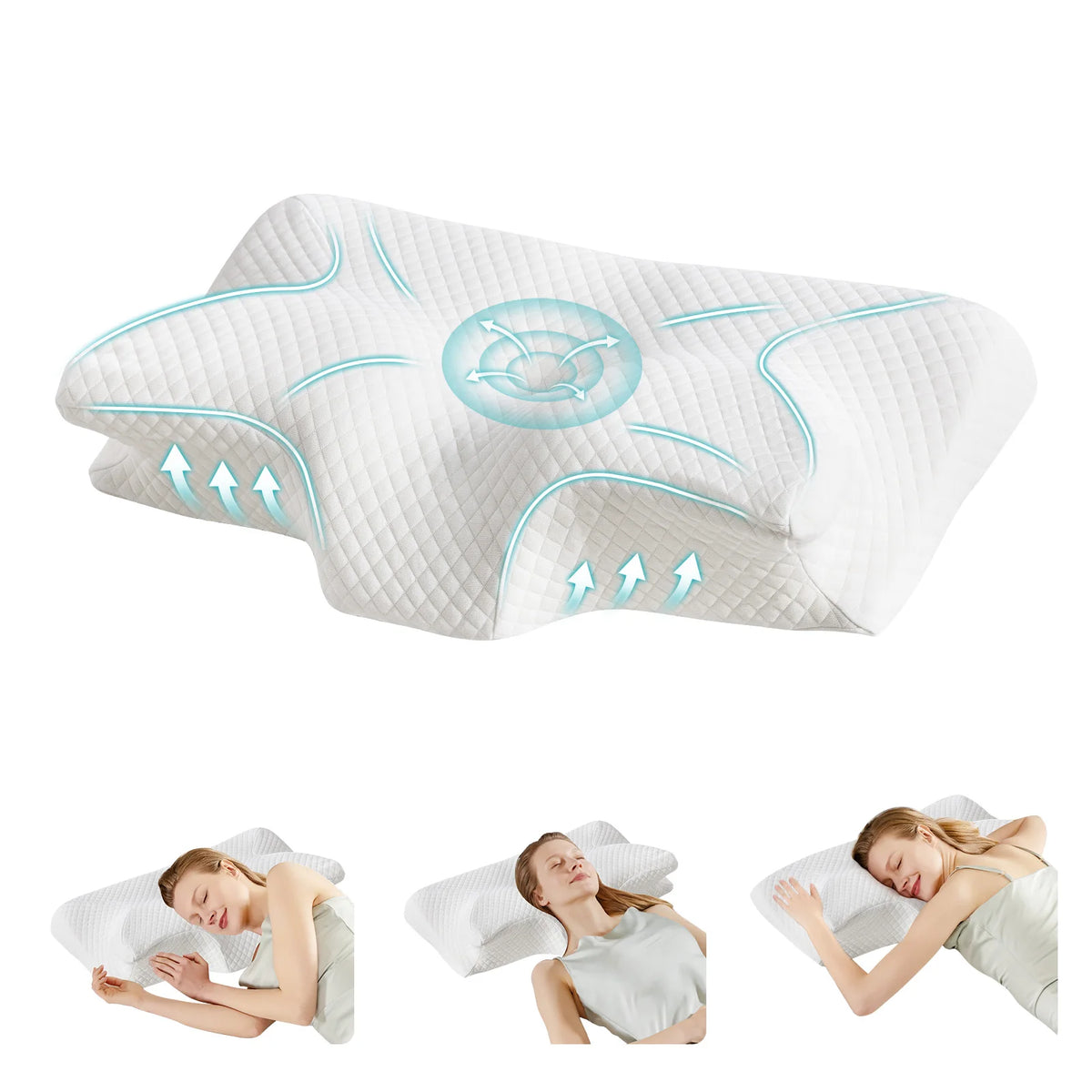 JHK Ergonomic Memory Foam Cervical Pillow With Cooling Pillowcase