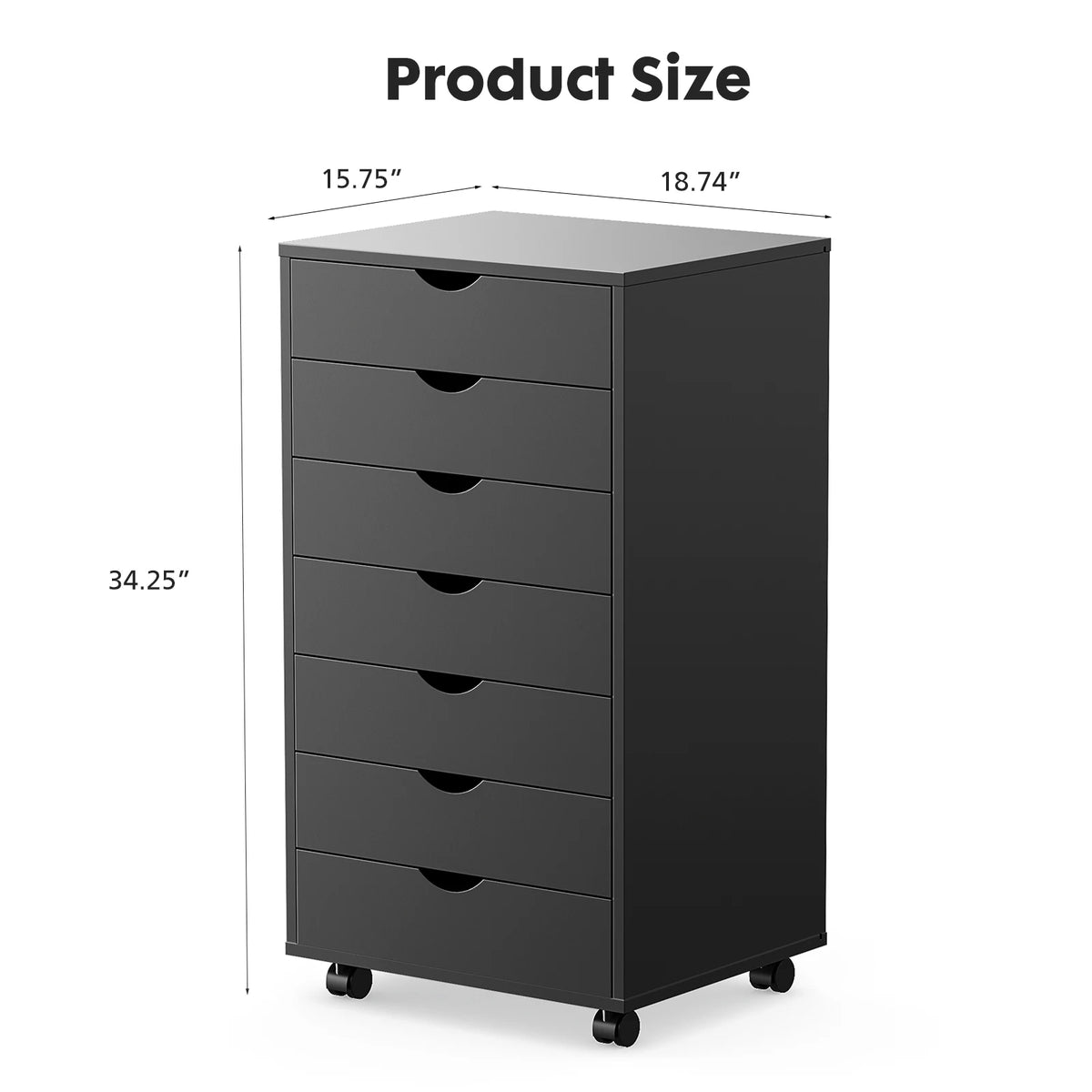 JHK Wooden Dresser Storage Cabinet With Seven Drawers And Wheels