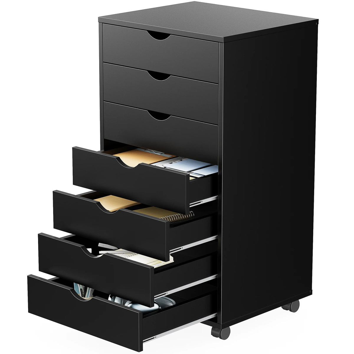 JHK Wooden Dresser Storage Cabinet With Seven Drawers And Wheels