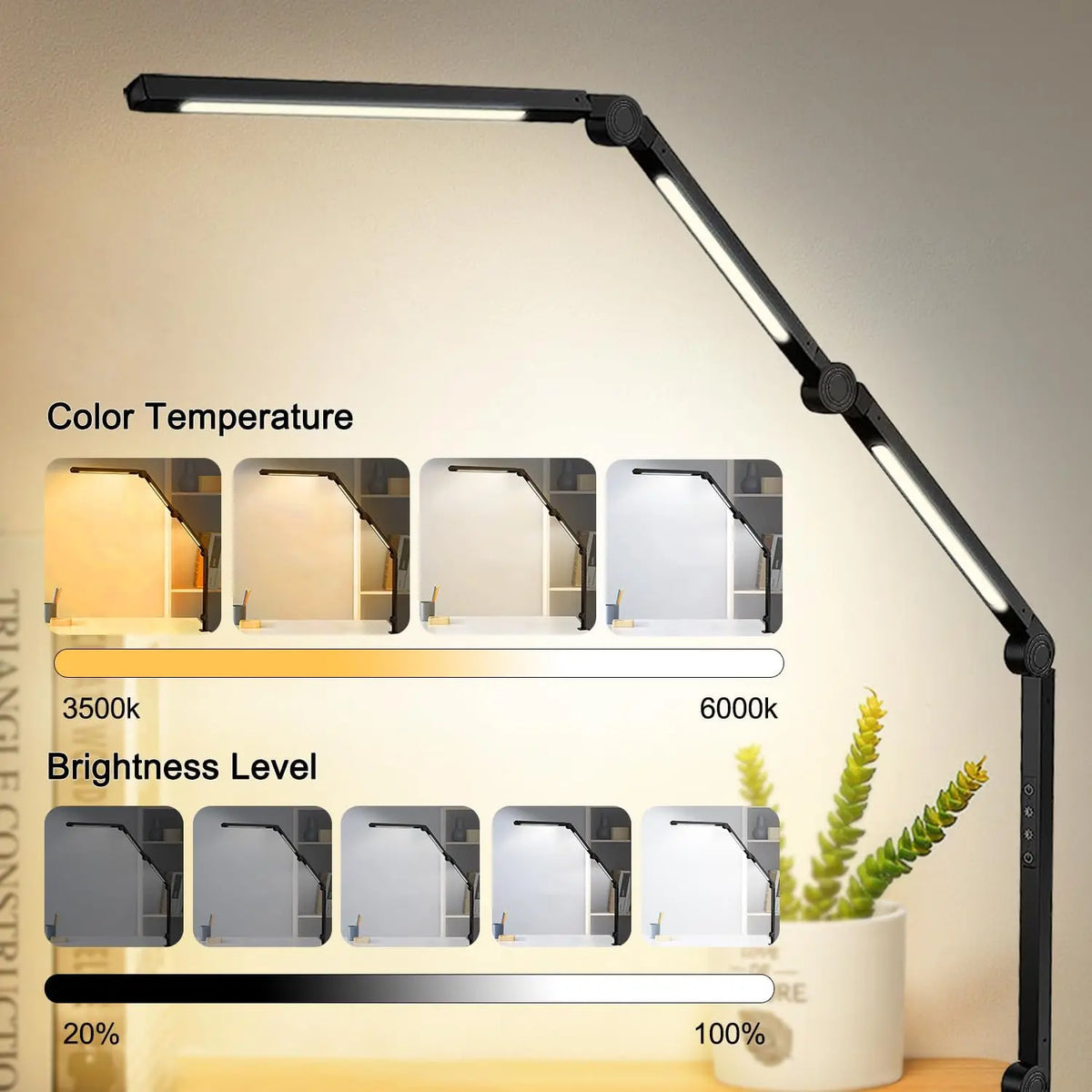 LED Clamp Desk Lamp With Flexible Arm And Touch Dimming