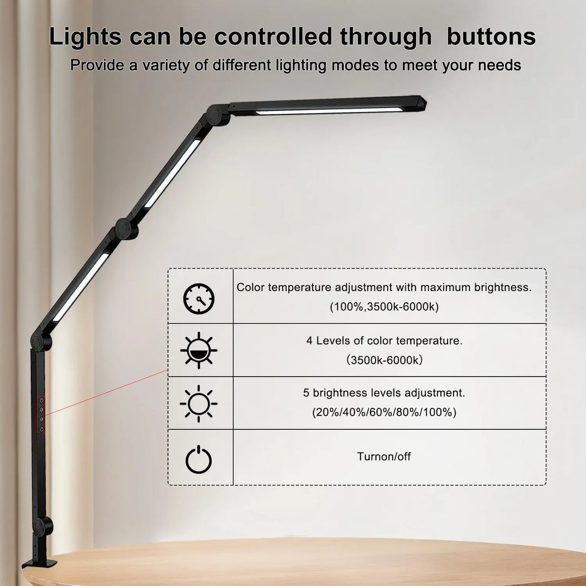 LED Clamp Desk Lamp With Flexible Arm And Touch Dimming