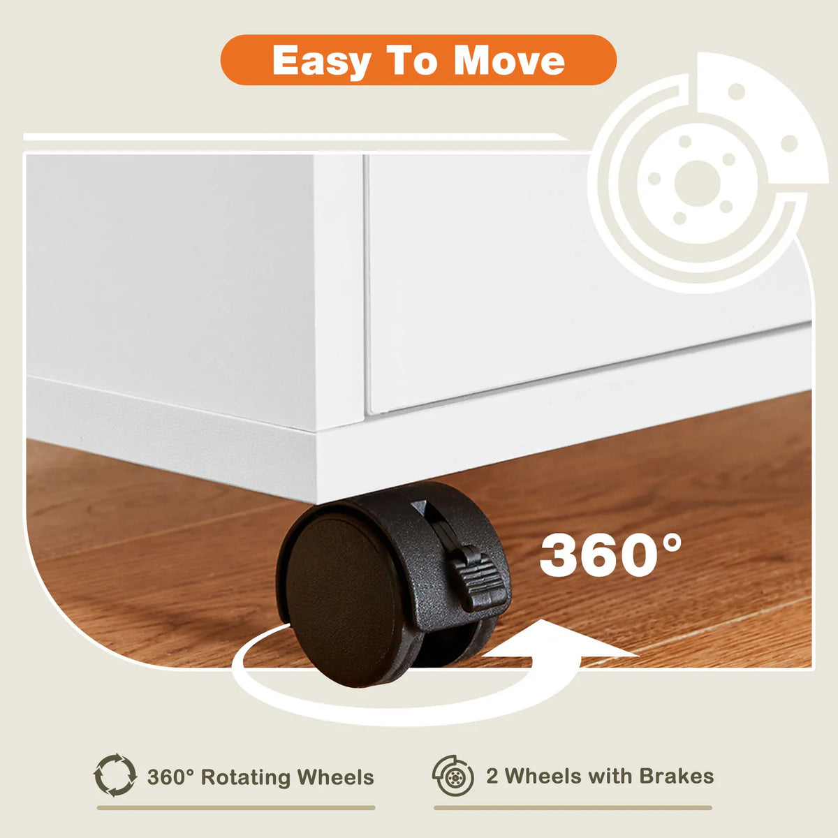 JHK Wood Nightstand Cabinet With Five Drawers And Rolling Storage
