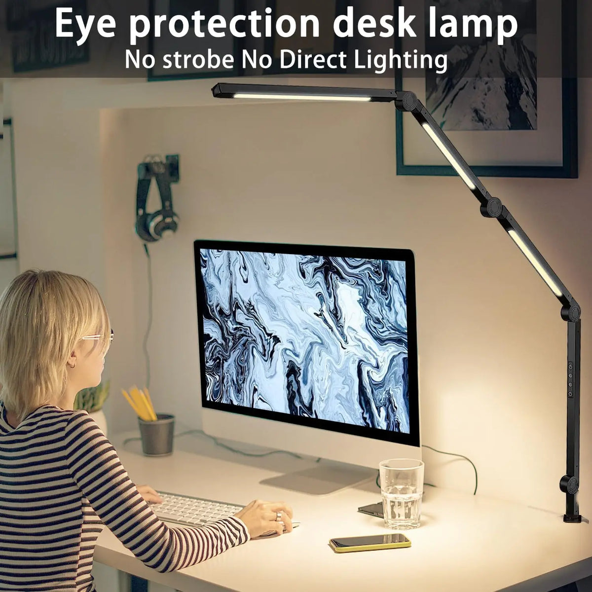 LED Clamp Desk Lamp With Flexible Arm And Touch Dimming