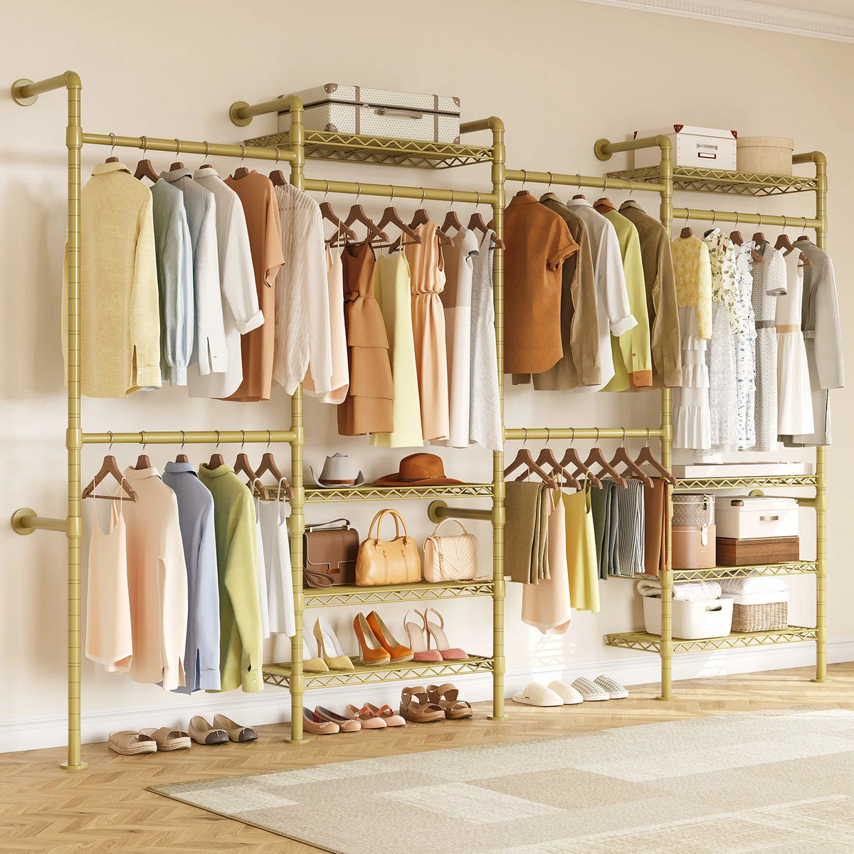 ONBRILL Industrial Pipe Wall Mounted Expandable Clothes Rack Organizer