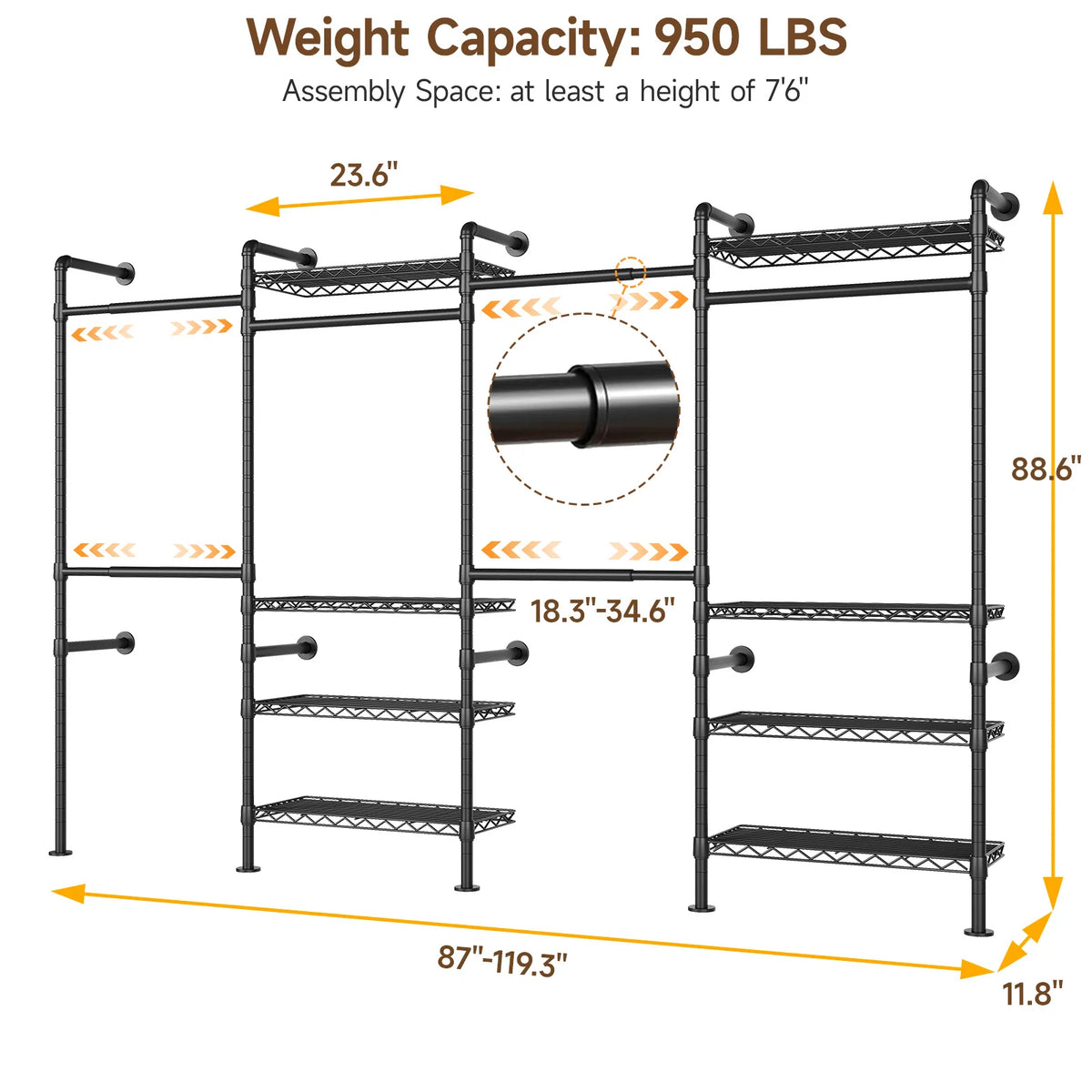 ONBRILL Industrial Pipe Wall Mounted Expandable Clothes Rack Organizer
