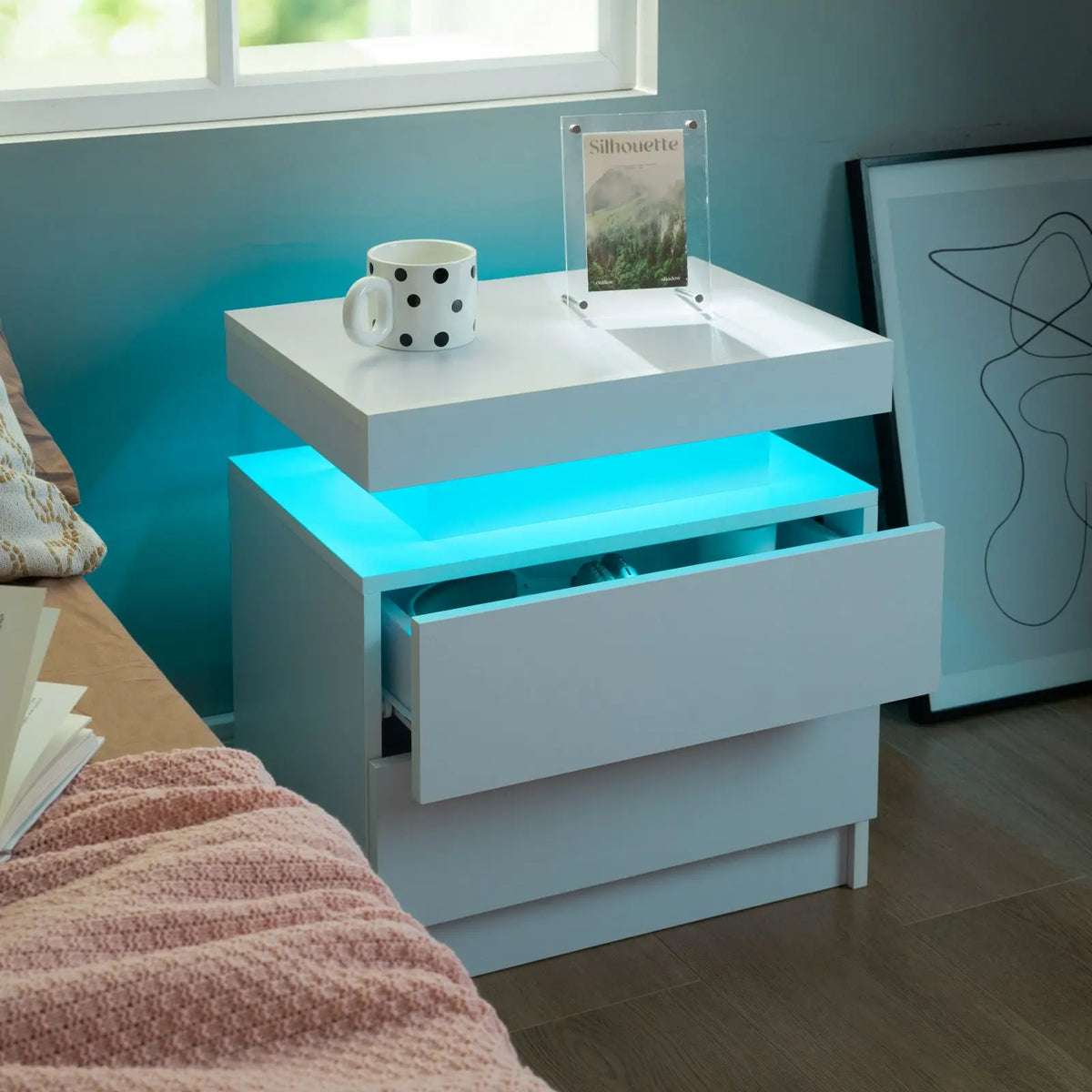 Cubehom LED Nightstand Set of Two with Drawers for Bedroom