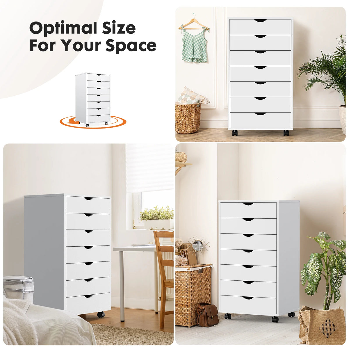 JHK Wooden Dresser Storage Cabinet With Seven Drawers And Wheels