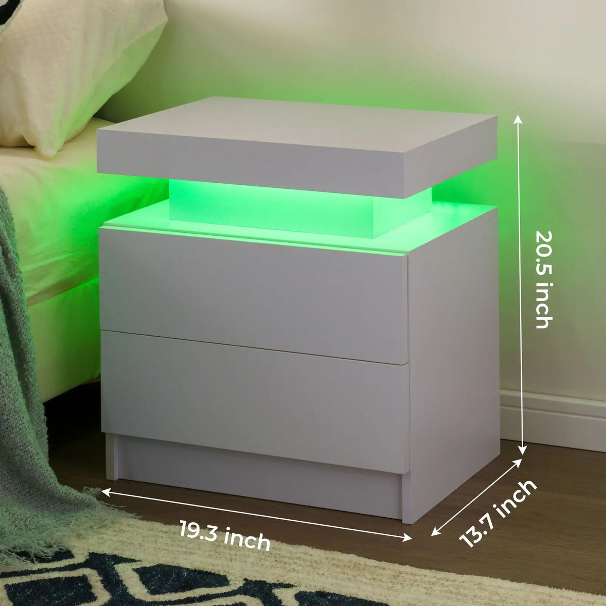 Cubehom LED Nightstand Set of Two with Drawers for Bedroom