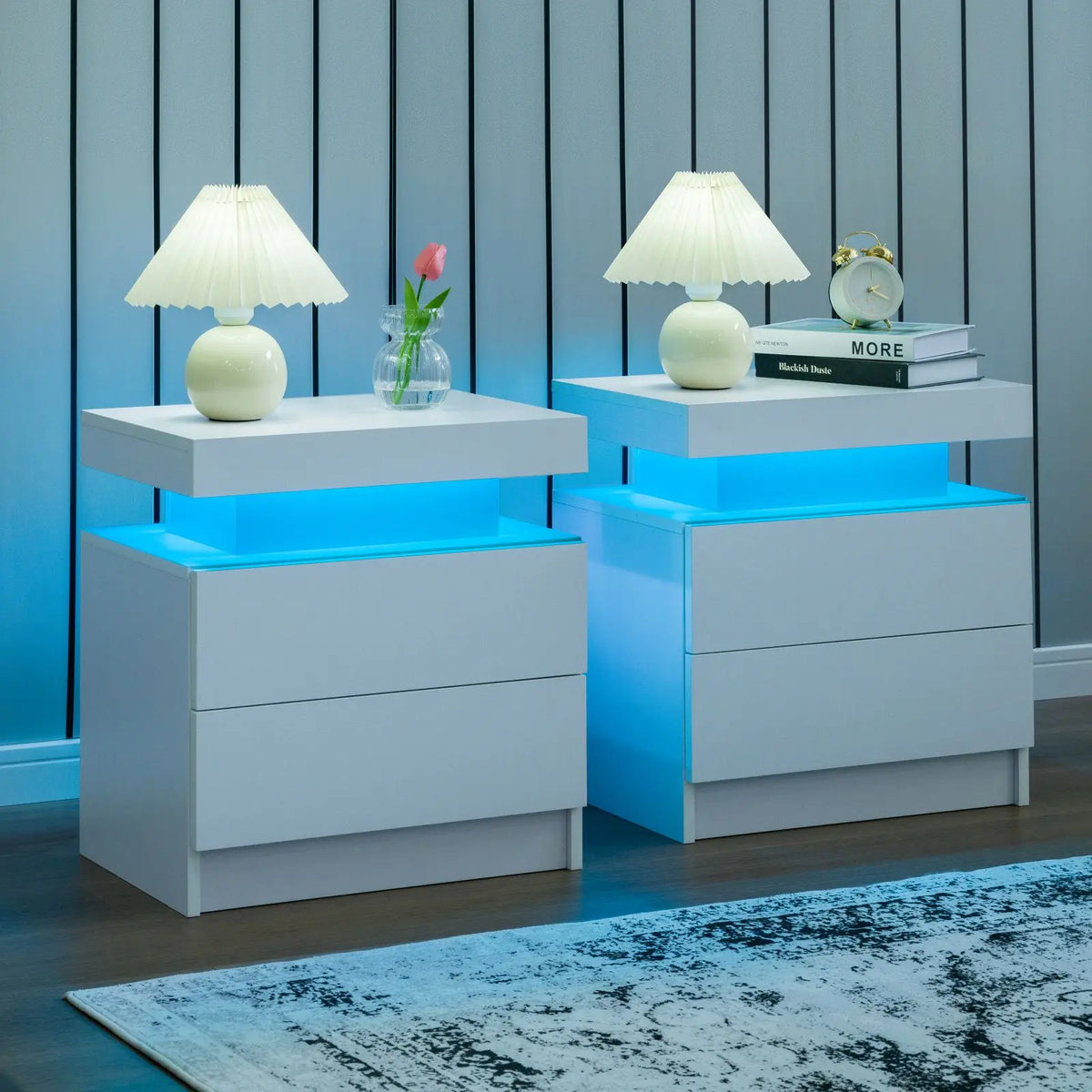 Cubehom LED Nightstand Set of Two with Drawers for Bedroom